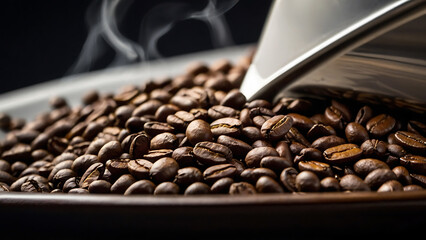 Image full of unique Arabica coffee beans In the close-up shooting angle - obrazy, fototapety, plakaty