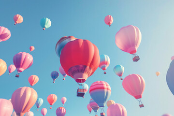 3D animation of balloons soaring in a clear sky