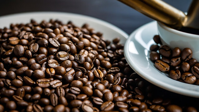 Image full of unique Arabica coffee beans In the close-up shooting angle