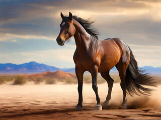 The graceful presence of the horse against the backdrop of the desert landscape evokes ai generated