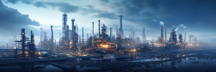 Aerial view oil refinery, refinery plant, refinery factory - obrazy, fototapety, plakaty