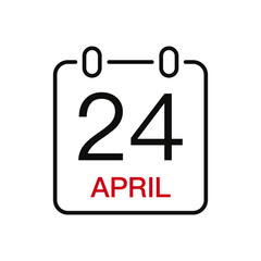 April 24 date on the calendar, vector line stroke icon for user interface. Calendar with date, vector illustration.