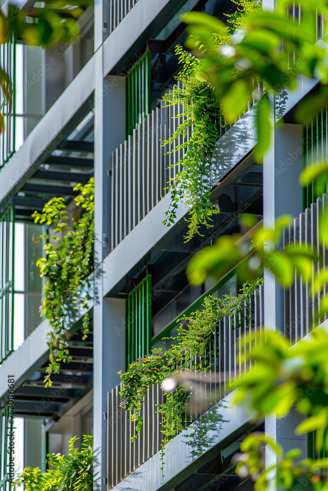 Wall mural close-up of eco-friendly building materials and green construction techniques in use at a modern off