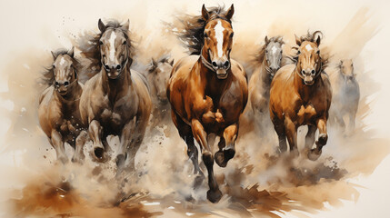 painting Artistic drawing of a herd of Arabian