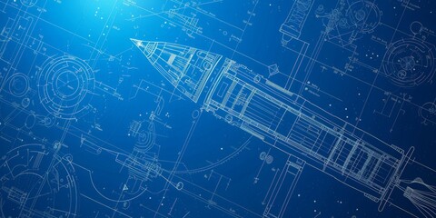 Naklejka premium 2D Blueprint project rocket design clipboard.