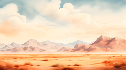 watercolor of a desert, desert painting, mountains in the desert