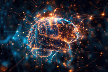 Digital Brain Representation - Neural Networks, Artificial Intelligence Visualization. Neural chip. 