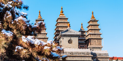Close ups of the Five Pagoda Temple in Hohhot, Inner Mongolia, China