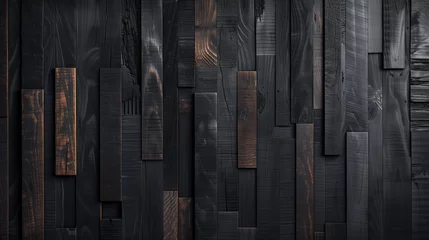 Foto op Aluminium Shou Sugi Ban Japanese Charred Wood Technique. An exquisite display of the traditional Japanese Shou Sugi Ban technique on wood, featuring charred textures and natural wood grain. © GustavsMD