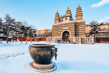 Winter Snow Scenery of Wuta Temple in Hohhot, Inner Mongolia, China