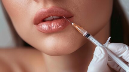 beautiful lips of a white woman injecting for natural increase