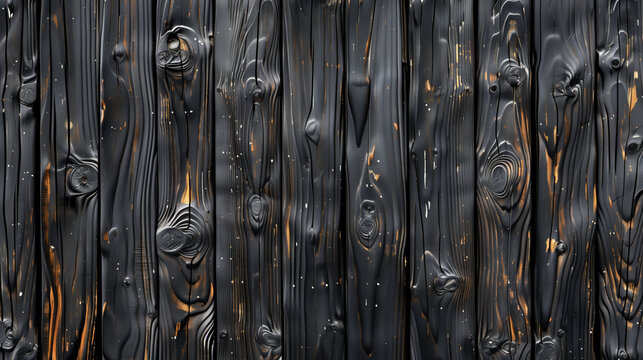 Burnt Charcoal Wood Texture with Golden Accents. A striking image displaying the rich texture of burnt charcoal wood with captivating golden accents highlighting the natural grain patterns.