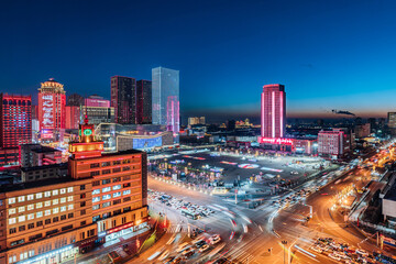 Fototapeta premium New Year Night Light Show at Xinhua Square in Hohhot, Inner Mongolia, China