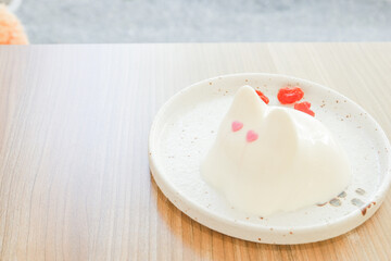Rabbit pudding on plate in cafe,Bunny Jelly popular dessert in japan or korea,Japanese...