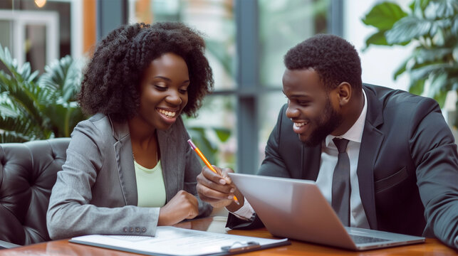 Corporate and Financial Success: Diverse Team Signs Business or Credit Agreement. Black Smiling People Seal Financial Deal by Signing Documents.