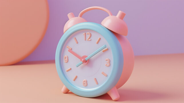 Retro Pink And Blue Pastel 3d Alarm Clock On a Table.