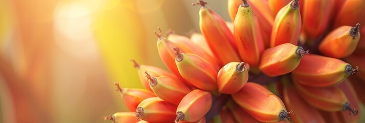 Ripe bananas growing on tree in greenhouse, healthy fruits concept with space for text placement