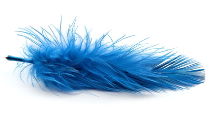 Blue fluffy feather isolated on the white background. generative ai 
