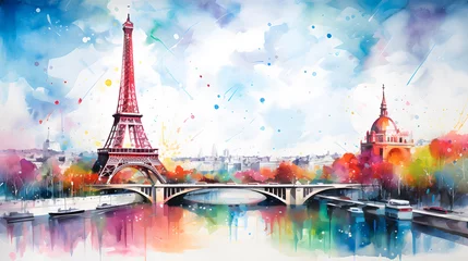 Foto op Canvas watercolor of the eiffel tower, painting © Gomez