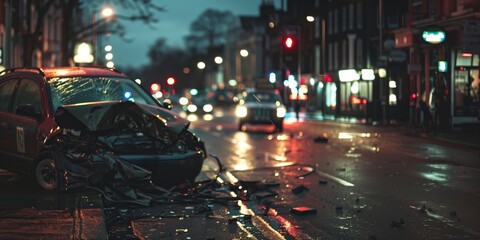 Rainy Night Car Crash on City Street