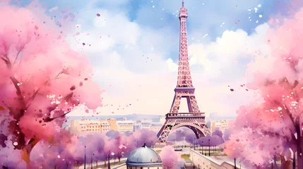 Gardinen watercolor of the eiffel tower, painting © Gomez