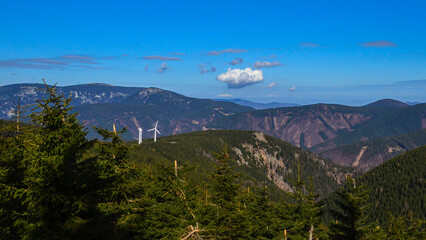 Fototapeta premium Loucna nad Desnu, Czech 5 March 2024:Beautiful Czech landscape, Jesenik and Kralik mountains in the Dlouhe strane water reservoir