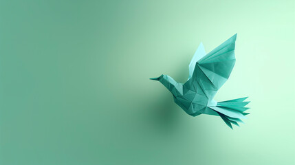 Pajaro azul hecho con papel con la técnica del origami