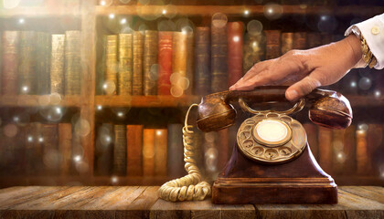 old telephone, relic to establish communications in the times of yesteryear - obrazy, fototapety, plakaty