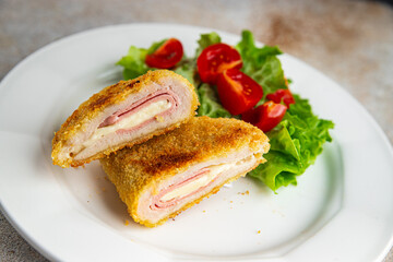 cutlet cordon bleu chicken meat food tasty eating cooking meal food snack on the table copy space food background rustic top view