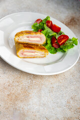 cutlet cordon bleu chicken meat food tasty eating cooking meal food snack on the table copy space food background rustic top view