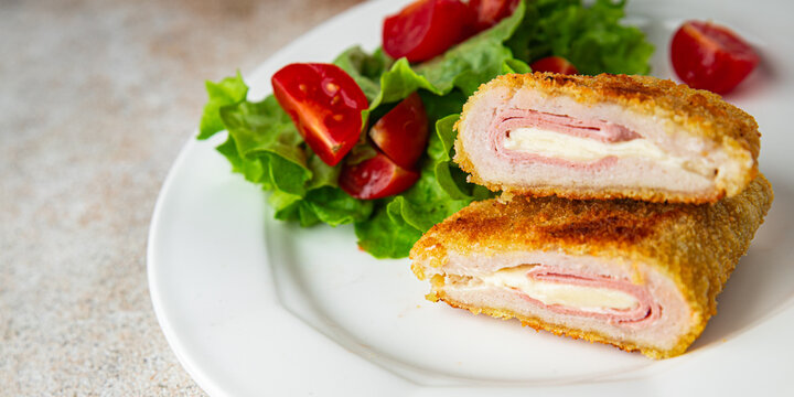 cutlet cordon bleu chicken meat food tasty eating cooking meal food snack on the table copy space food background rustic top view