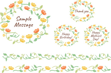 手描き風　北欧風の花のメッセージフレーム素材4