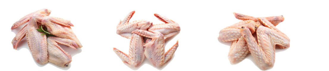 Raw chicken wings on a white background