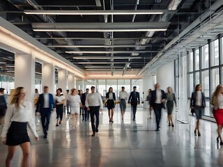 Obraz premium group of people walking in subway station