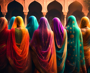 Indian women in traditional veils. Edited AI generated image - 753094060