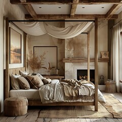 Rustic Charm Cozy Bedroom with Four-Poster Bed

