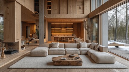 Obraz na płótnie Canvas Scandinavian style rustic living room 