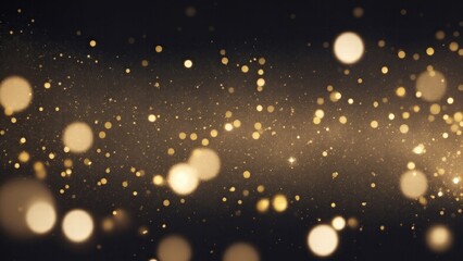 Gray and gold bokeh with elegant sparkling particles on dark background
