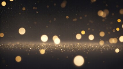 Fototapeta na wymiar Gray and gold bokeh with elegant sparkling particles on dark background