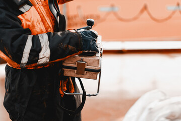 Crane Operator With The Remote Controller Joystick © I am from Mykolayiv