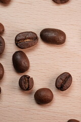Caffeinated creations.  C letter stands for coffee.  Raw Bean art on wooden surface.