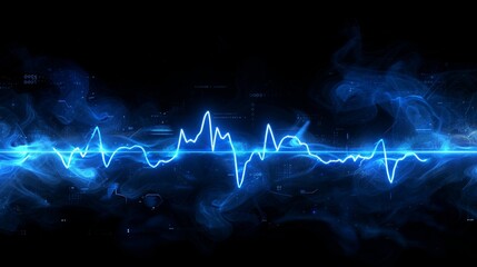 Blue heartbeat wave on black background. Generative ai
