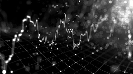 Stock market chart pattern over the square grid pattern black and white background. Generative ai