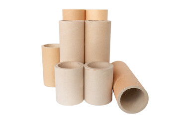 Pressed paper cylindrical tubes, on an isolated white background