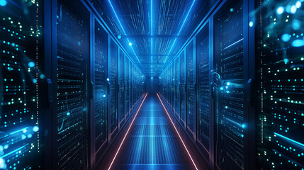 Digital data network connection concept, Blue background