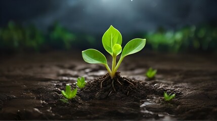 young plant in the soil - obrazy, fototapety, plakaty