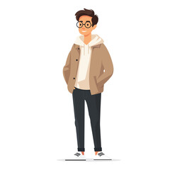 Man, guy, standing and smiling full-length illustration, flat illustration, user interface illustration, isolated on a white background