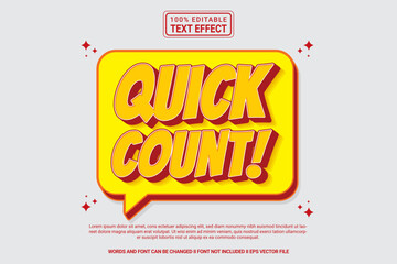 Editable text effect Quick count 3d cartoon template style modern premium vector