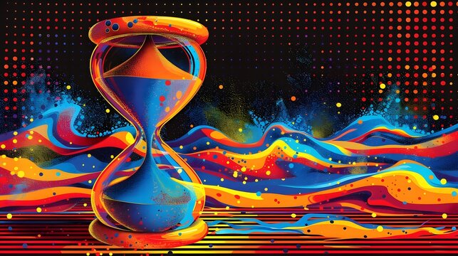 Colorful Psychedelic Hourglass Art, To provide a unique and eye-catching image for use in a variety of time concept contexts, including web and graphic design