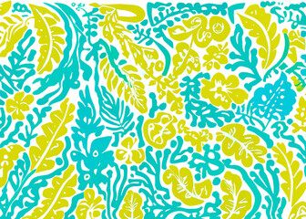 abstract naive primitive style floral background suitable for fabrics, decor or creative art created with generative ai technology. High quality illustration